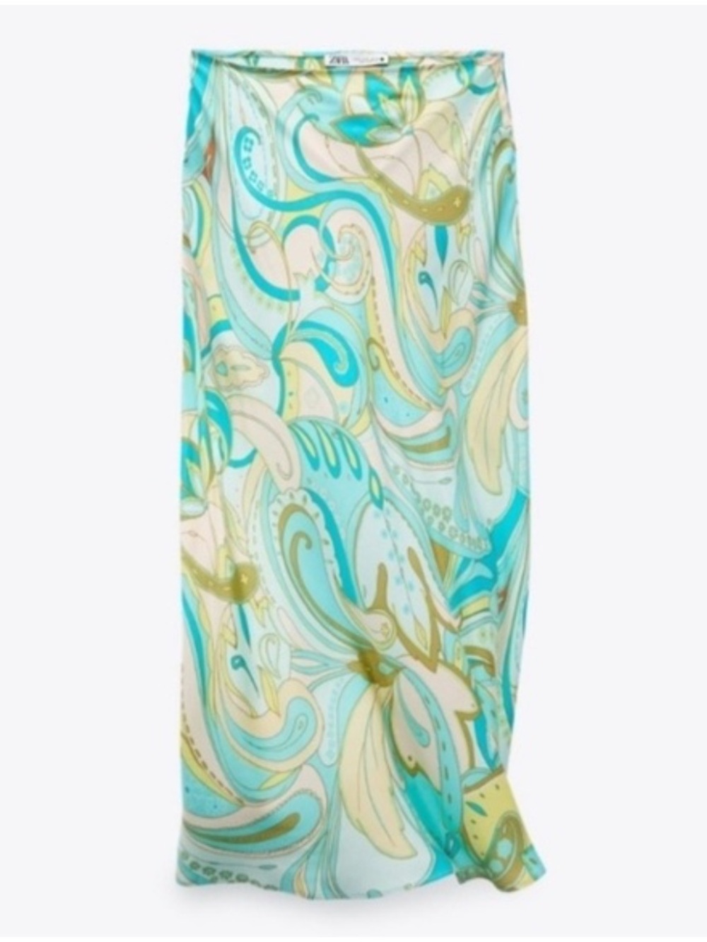 ZARA Silk Maxi Skirt in Aqua Paisley Print